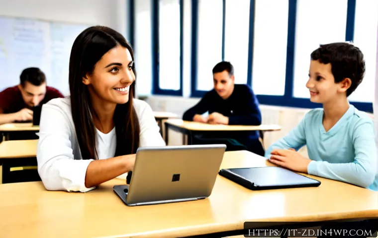 Home 16 기술 변화에 적응하기 위한 교육 방법 - Photorealistic scene of an Italian adult learner in a bright community education classroom, confiden...